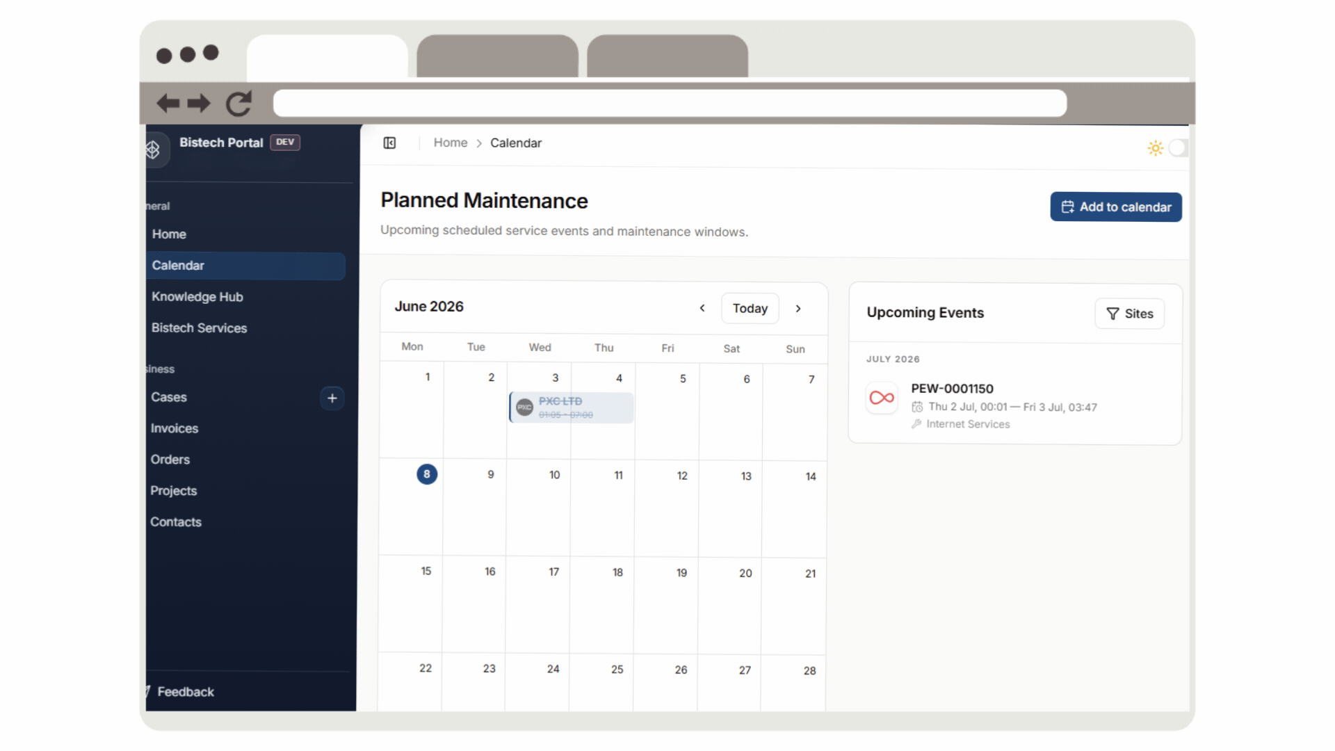 Bistech portal planned maintenance